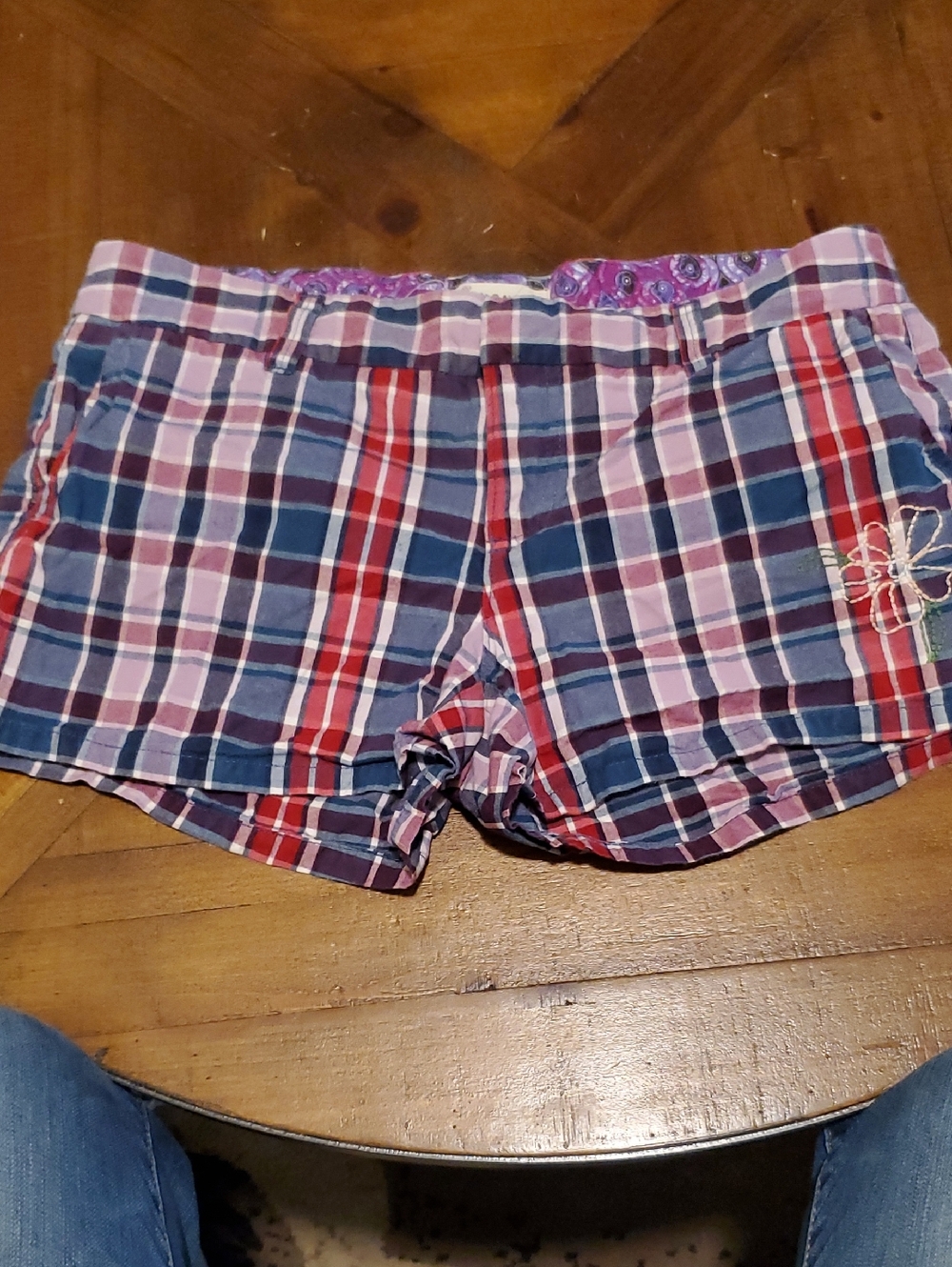 Old Navy Plaid High-Waist Shorts in Pink, Blue & Red